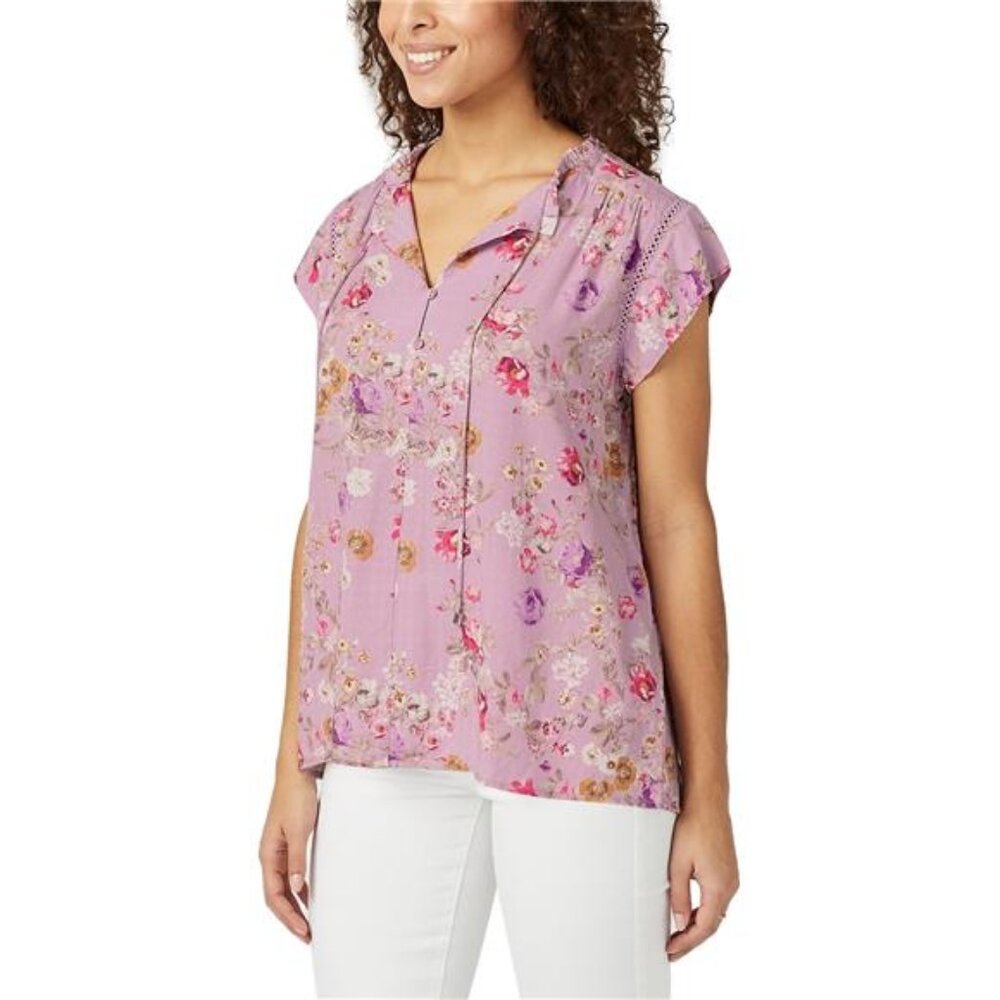 Buffalo Women's Top Floral Print Flutter Slv W/Tie Closure (Lılac Flower, Small) - Picture 4 of 4